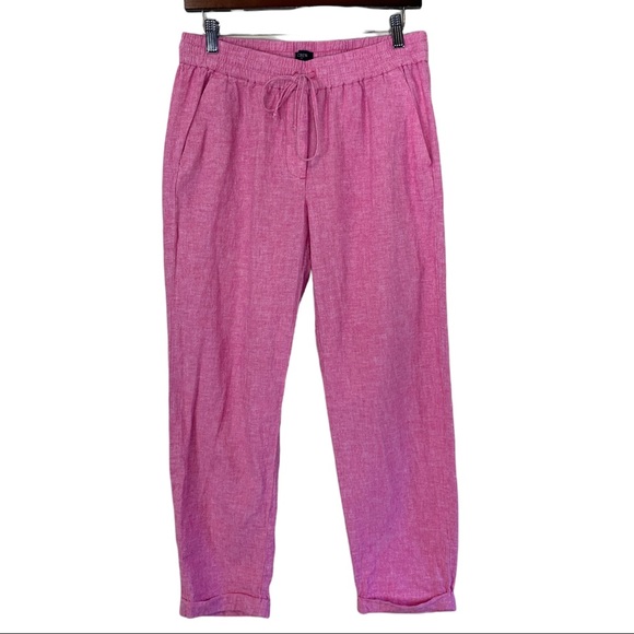 J. Crew Pants - J Crew Womens Pink linen pants cuffed pockets size 6
